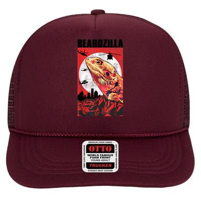 Bearded Dragon Beardzilla Funny Bearded Dragon High Crown Mesh Back Trucker Hat