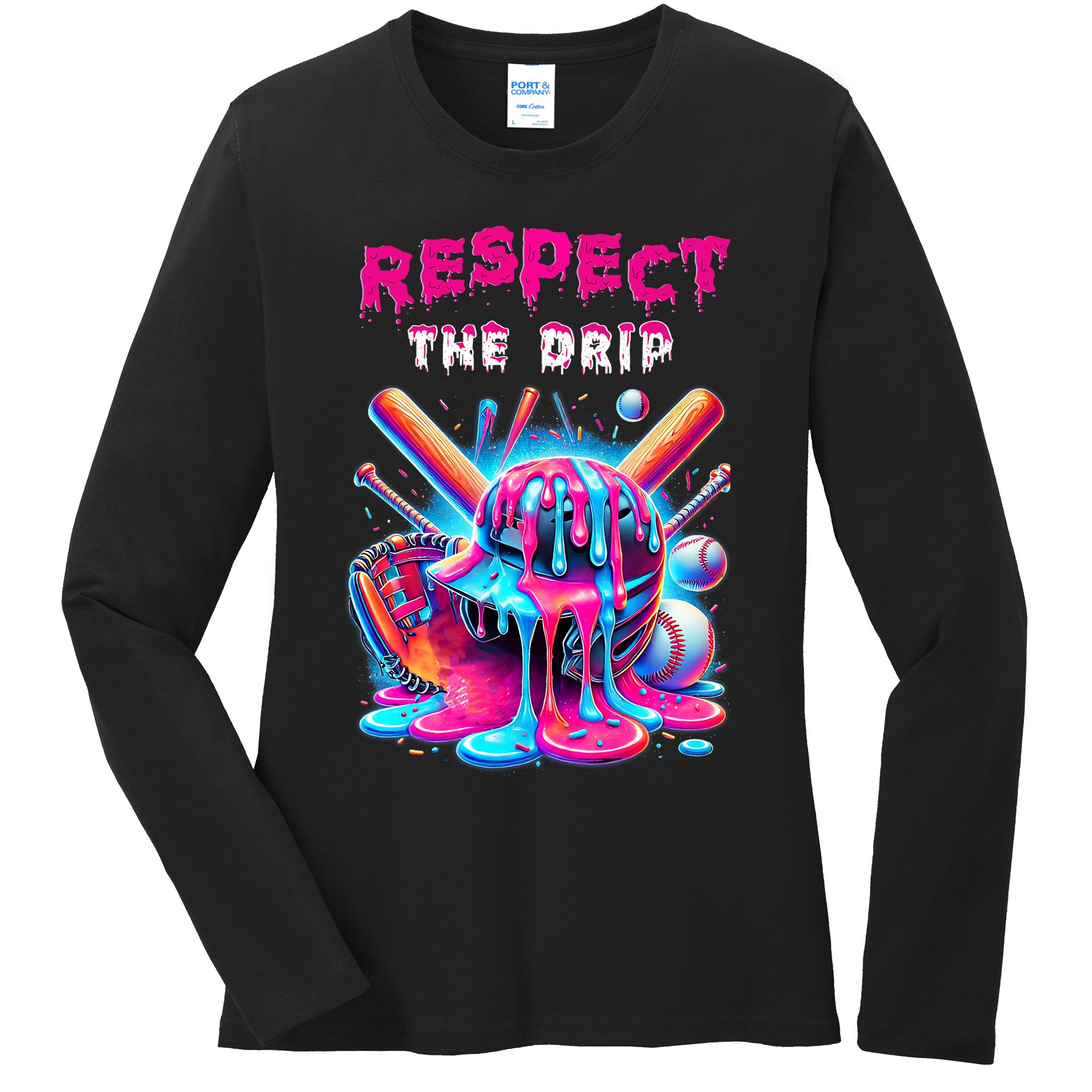 Baseball Drip B.oys Ice Cream Drip Yout.h Respect The Drip Ladies Long Sleeve Shirt