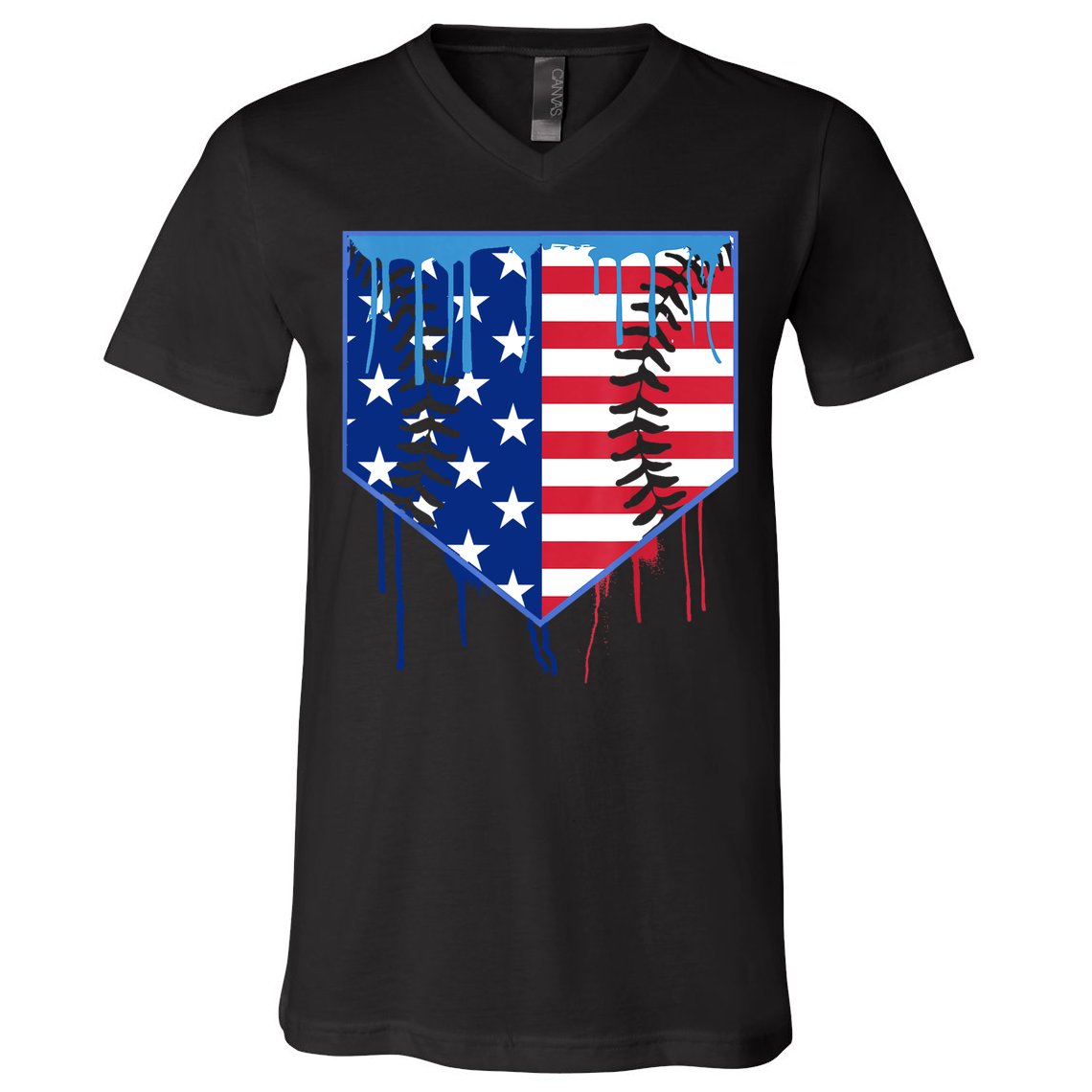 Baseball Drip Boys Ice Cream Patriotic American Flag V-Neck T-Shirt