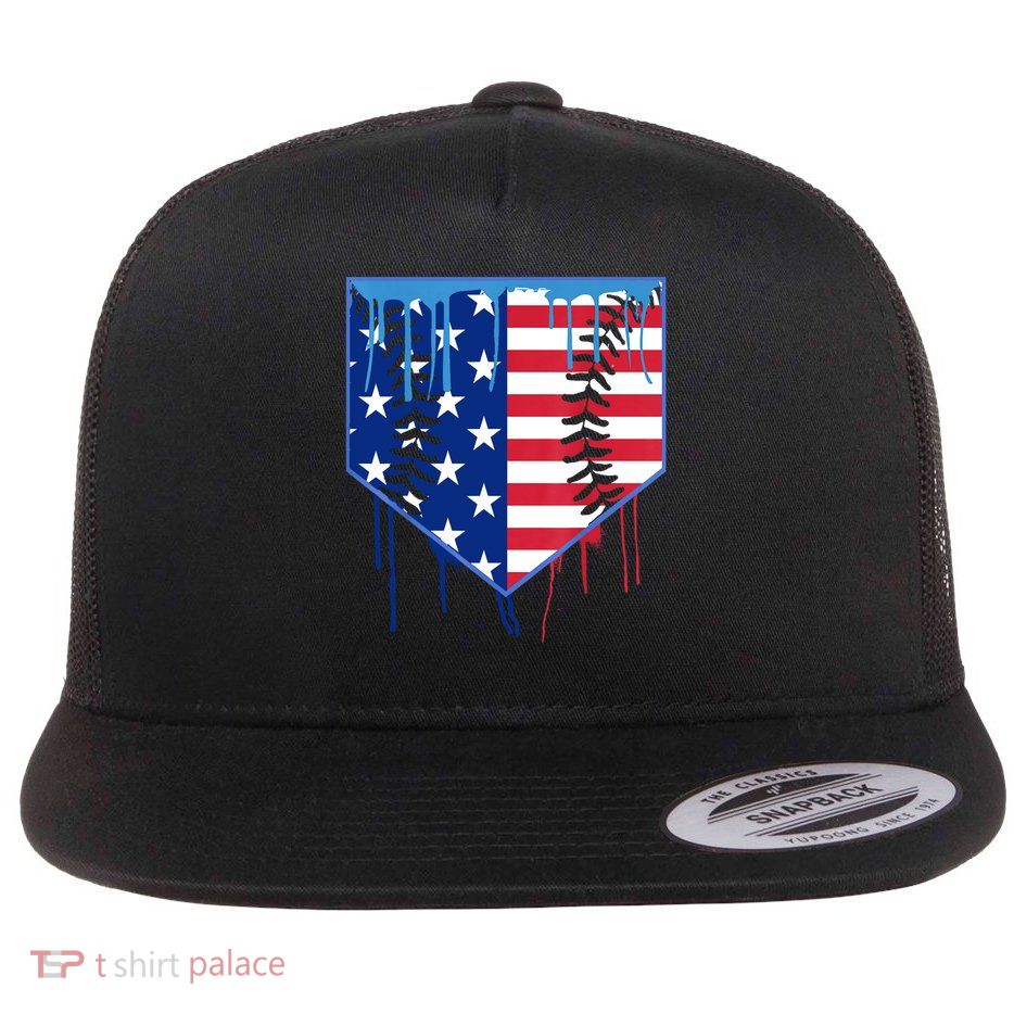 Baseball Drip Boys Ice Cream Patriotic American Flag Flat Bill Trucker Hat