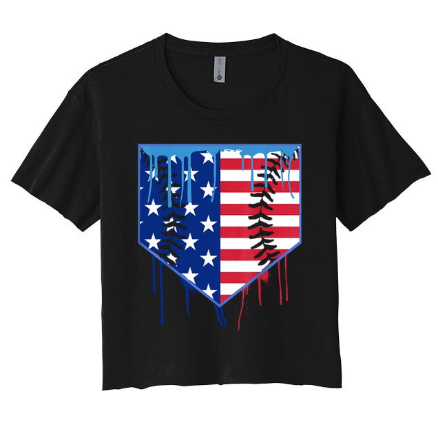 Baseball Drip Boys Ice Cream Patriotic American Flag Crop Top