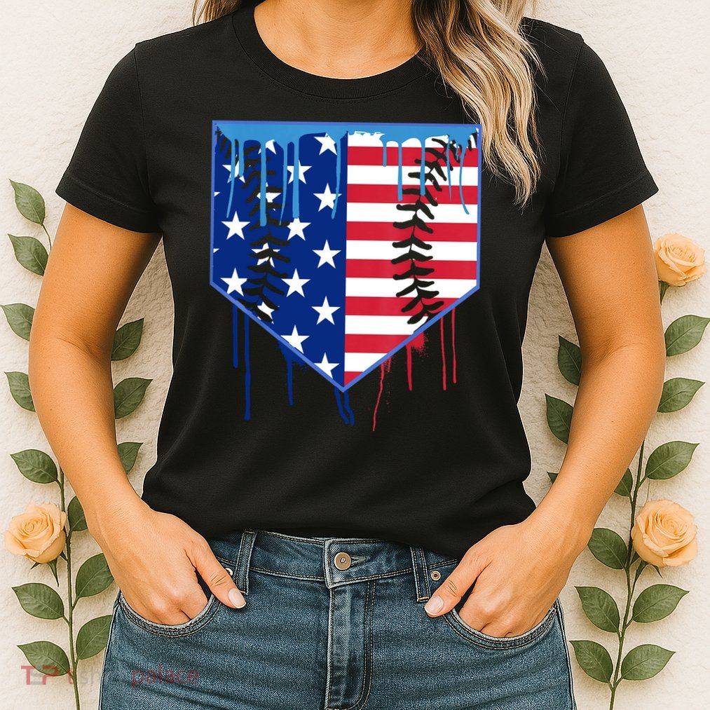 Baseball Drip Boys Ice Cream Patriotic American Flag Womens T-Shirt