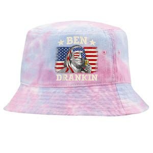 Ben Drankin Benjamin Franklin 4th Of July Funny Drinking Tie-Dyed Bucket Hat