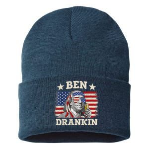 Ben Drankin Benjamin Franklin 4th Of July Funny Drinking Sustainable Knit Beanie