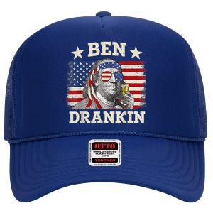 Ben Drankin Benjamin Franklin 4th Of July Funny Drinking High Crown Mesh Back Trucker Hat