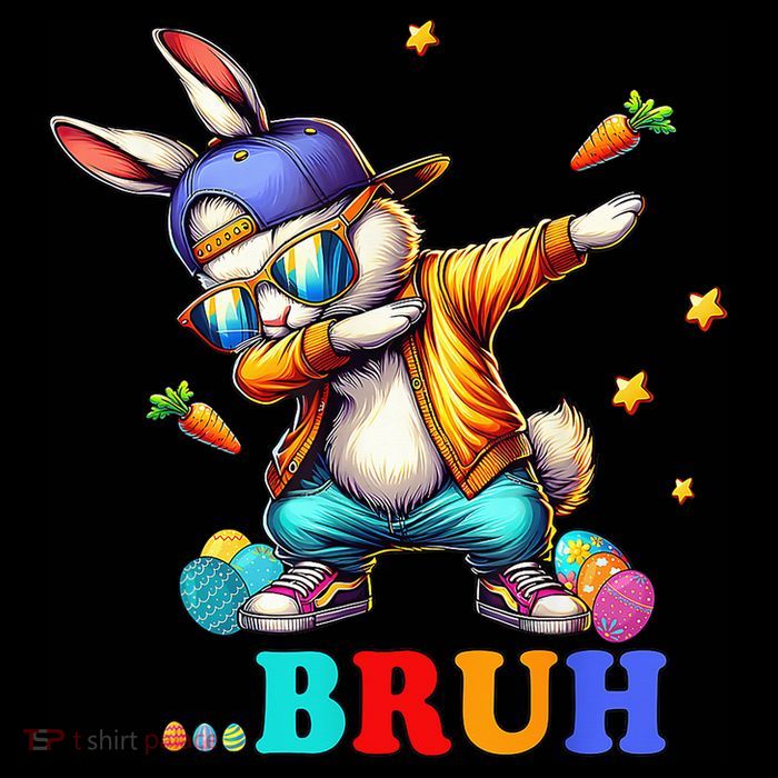 Bruh Dab Bunny Easter Happy Easter Day Dabbing Rabbit USA-Made Doggie Bandana