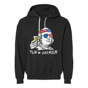 Ben Drankin Benjamin Franklin Drinking Beer 4th Of July Garment-Dyed Fleece Hoodie