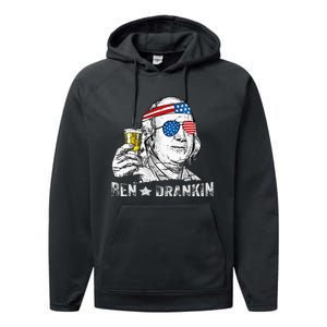 Ben Drankin Benjamin Franklin Drinking Beer 4th Of July Performance Fleece Hoodie