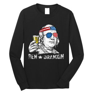 Ben Drankin Benjamin Franklin Drinking Beer 4th Of July Long Sleeve Shirt