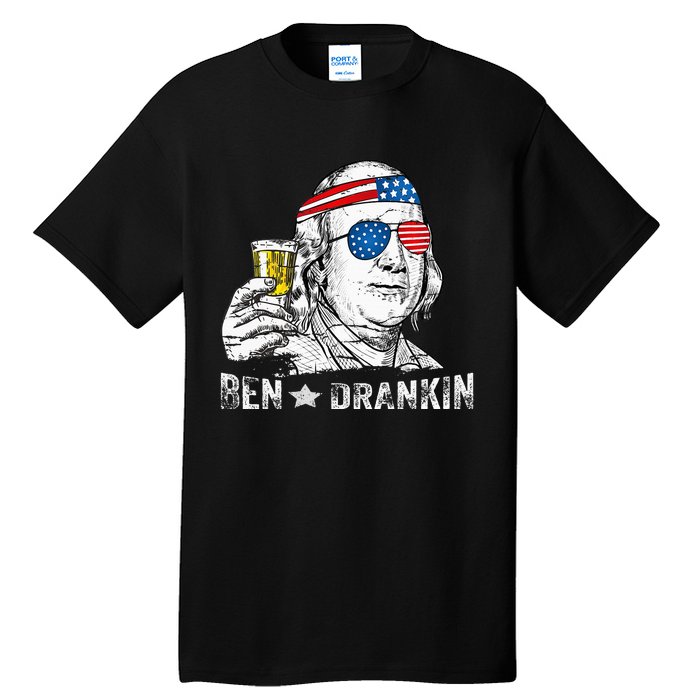 Ben Drankin Benjamin Franklin Drinking Beer 4th Of July Tall T-Shirt