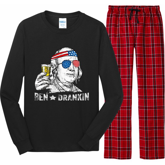 Ben Drankin Benjamin Franklin Drinking Beer 4th Of July Long Sleeve Pajama Set