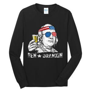 Ben Drankin Benjamin Franklin Drinking Beer 4th Of July Tall Long Sleeve T-Shirt