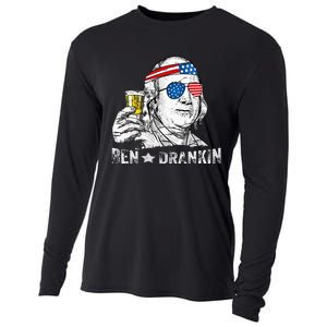 Ben Drankin Benjamin Franklin Drinking Beer 4th Of July Cooling Performance Long Sleeve Crew