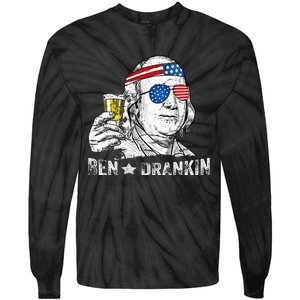 Ben Drankin Benjamin Franklin Drinking Beer 4th Of July Tie-Dye Long Sleeve Shirt