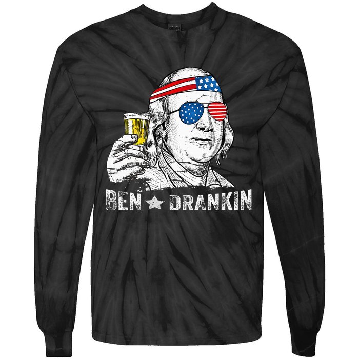 Ben Drankin Benjamin Franklin Drinking Beer 4th Of July Tie-Dye Long Sleeve Shirt