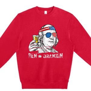 Ben Drankin Benjamin Franklin Drinking Beer 4th Of July Premium Crewneck Sweatshirt