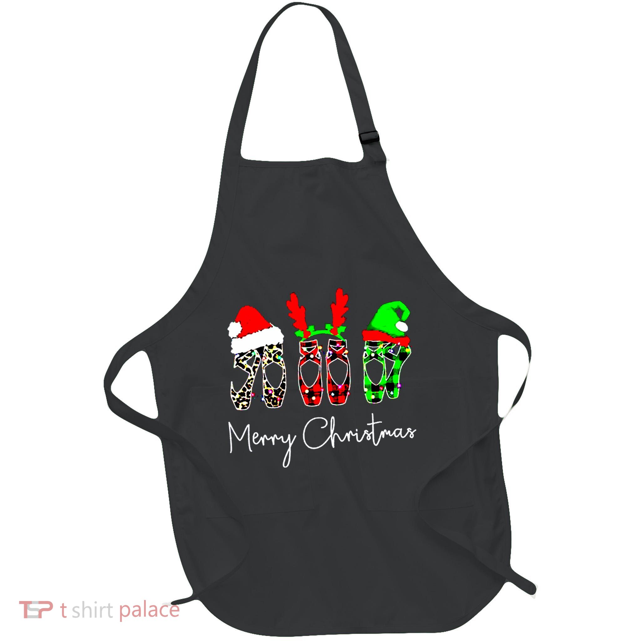 Ballet Dancer Ballerina Merry Christmas Xmas Pointe Shoe Full-Length Apron With Pockets