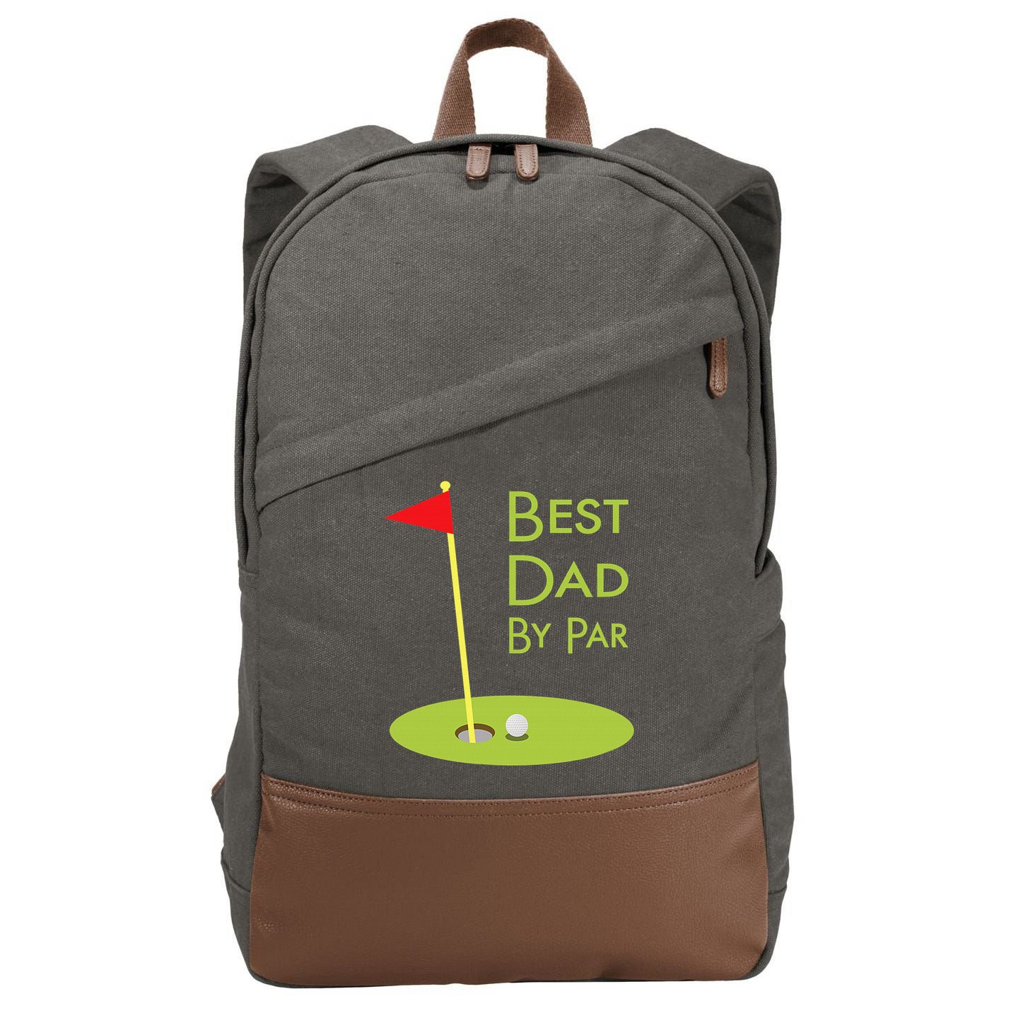 Best Dad By Par Golf Themed Design For Golfing Dad Golfer Cotton Canvas Backpack