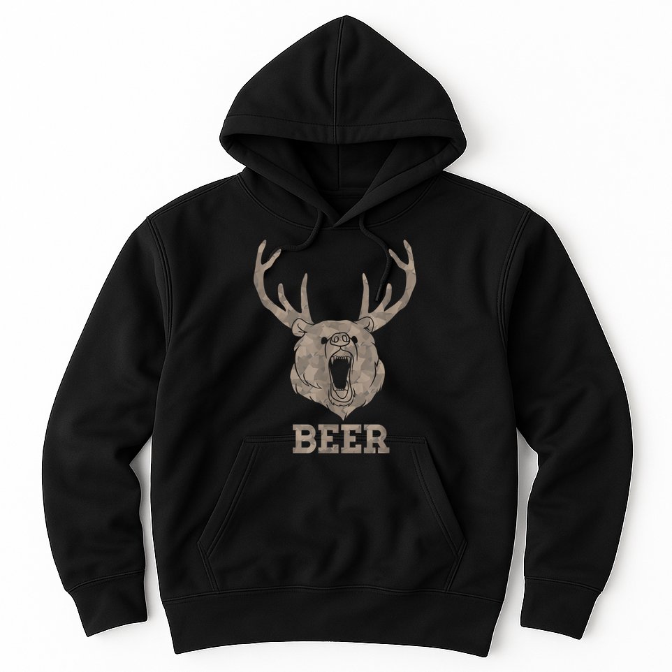 Bear Deer Beer Drinking Camo Antlers Hunting Camping Hoodie