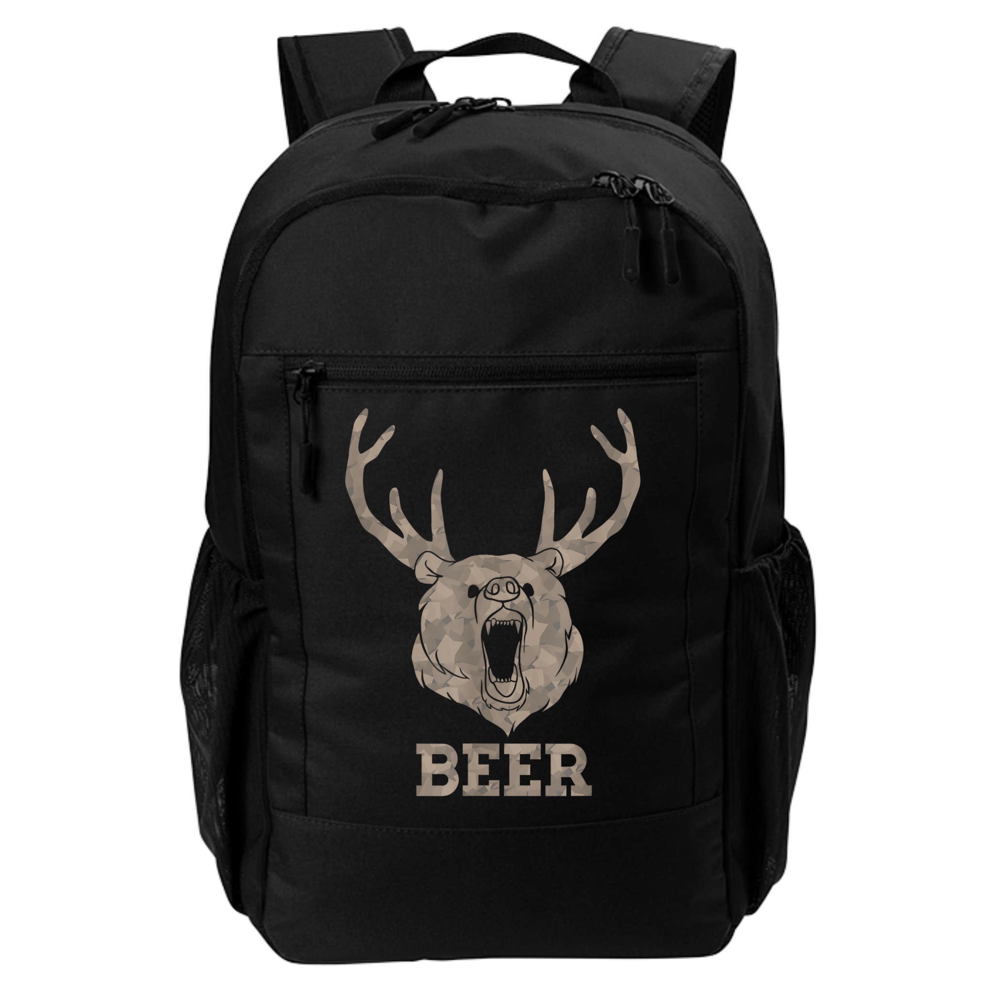 Bear Deer Beer Drinking Camo Antlers Hunting Camping Backpack