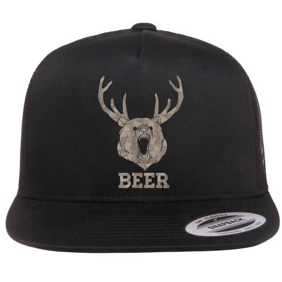 Bear Deer Beer Drinking Camo Antlers Hunting Camping Flat Bill Trucker Hat