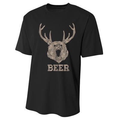 Bear Deer Beer Drinking Camo Antlers Hunting Camping Performance Sprint T-Shirt