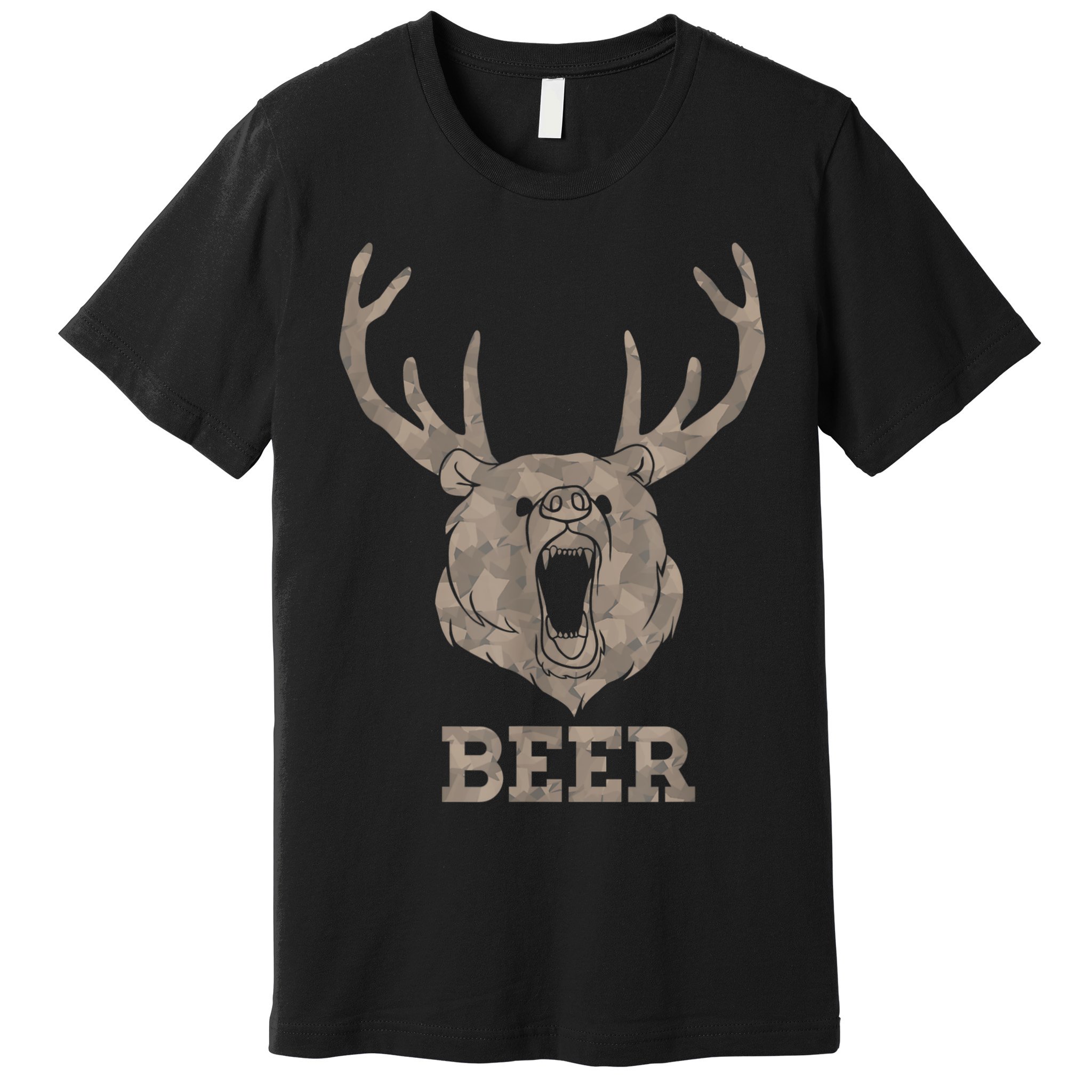 Bear Deer Beer Drinking Camo Antlers Hunting Camping Premium T-Shirt
