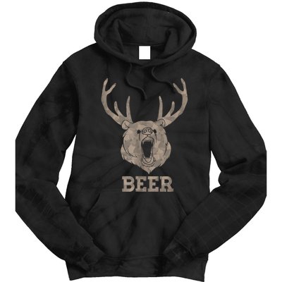 Bear Deer Beer Drinking Camo Antlers Hunting Camping Tie Dye Hoodie