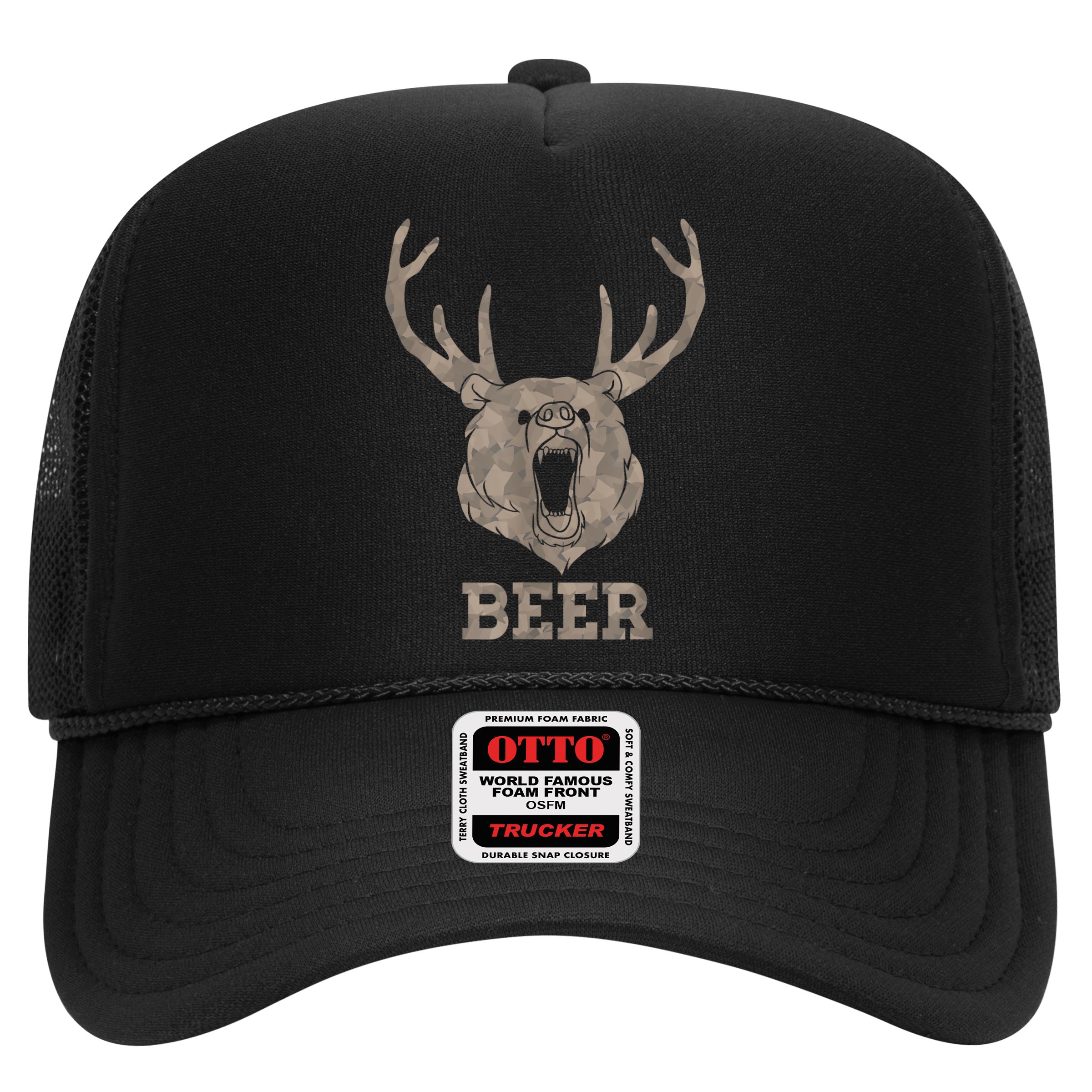 Bear Deer Beer Drinking Camo Antlers Hunting Camping Hat