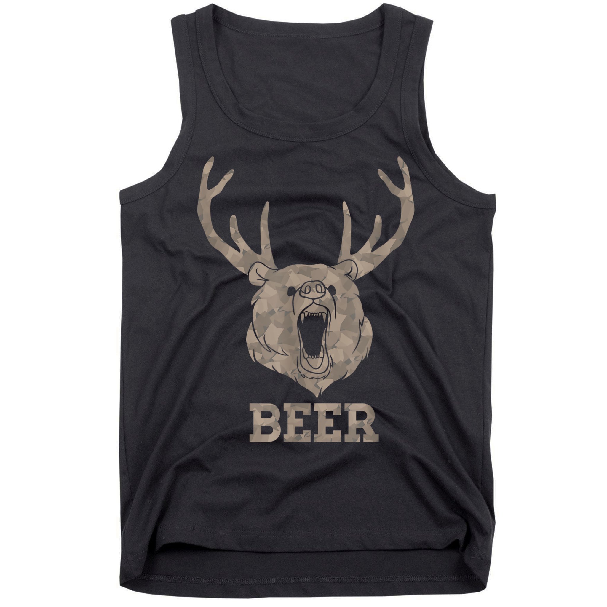 Bear Deer Beer Drinking Camo Antlers Hunting Camping Tank Top