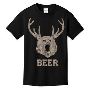 Bear Deer Beer Drinking Camo Antlers Hunting Camping Kids T-Shirt