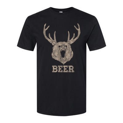 Bear Deer Beer Drinking Camo Antlers Hunting Camping Softstyle® CVC T-Shirt