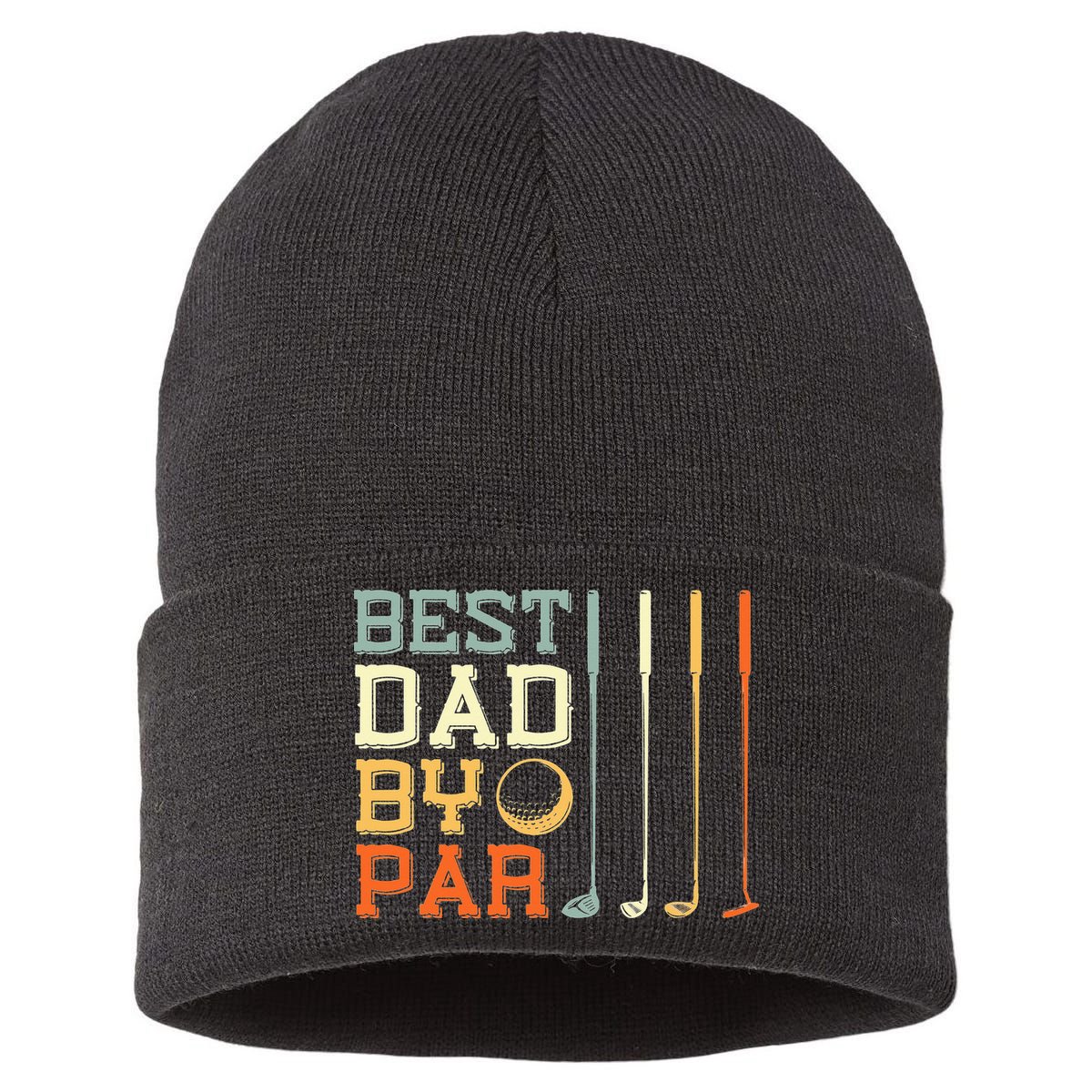 Best Dad By Par Golfer Father's Day Golfing Sustainable Knit Beanie
