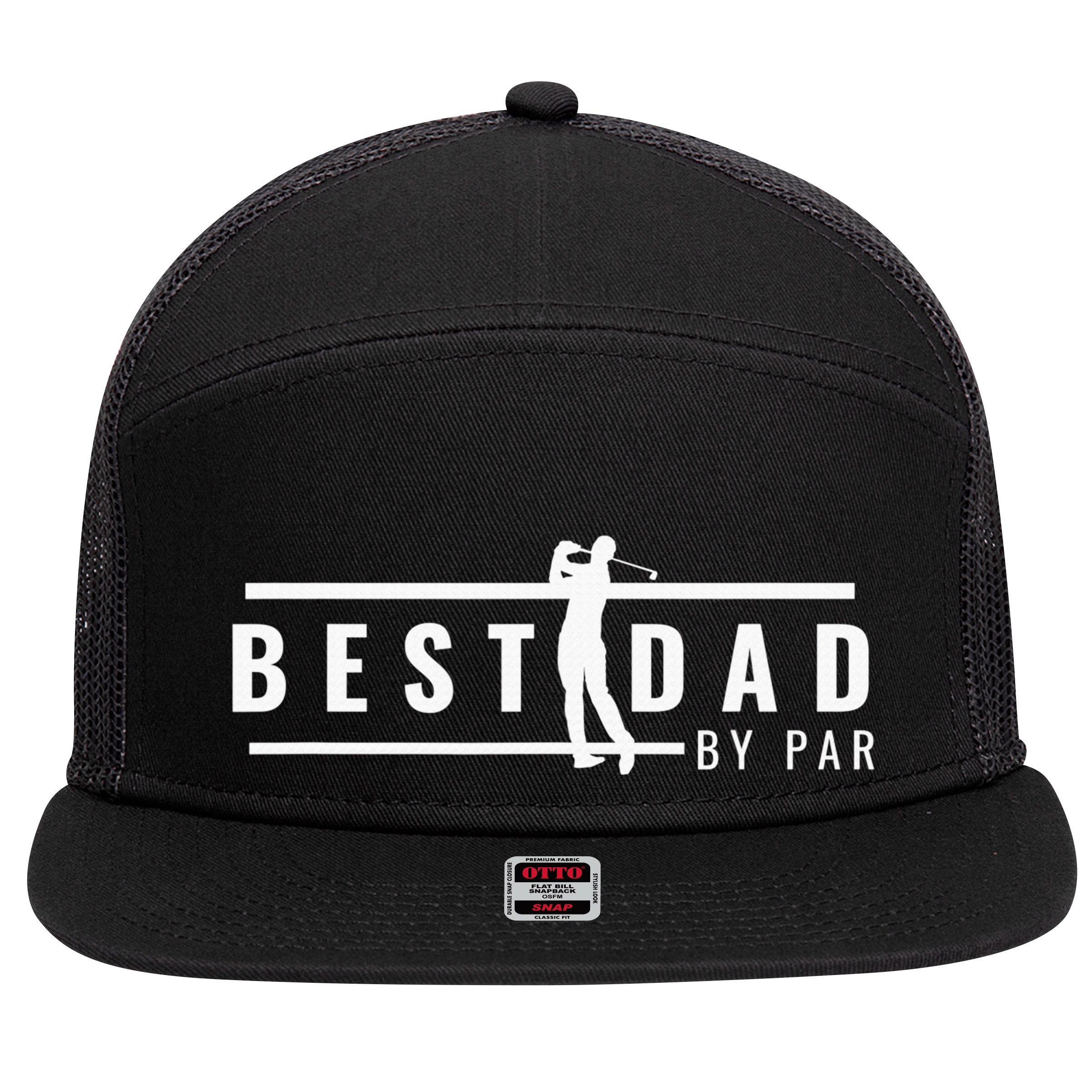 Best Dad By Par Daddy Gifts Golf Lover Golfer Father's Day 7 Panel Mesh Trucker Snapback Hat