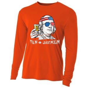 Ben Drankin Benjamin Franklin Drinking Beer Cooling Performance Long Sleeve Crew