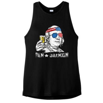 Ben Drankin Benjamin Franklin Drinking Beer Ladies PosiCharge Tri-Blend Wicking Tank