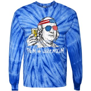 Ben Drankin Benjamin Franklin Drinking Beer Tie-Dye Long Sleeve Shirt