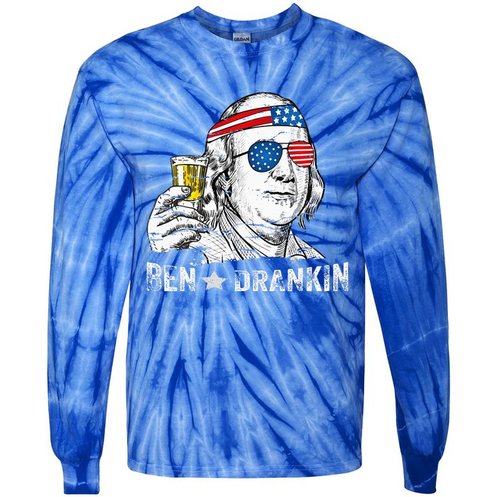 Ben Drankin Benjamin Franklin Drinking Beer Tie-Dye Long Sleeve Shirt