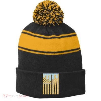 Baseball Drip Bat Dripping Ice Cream American Flag Stripe Pom Pom Beanie