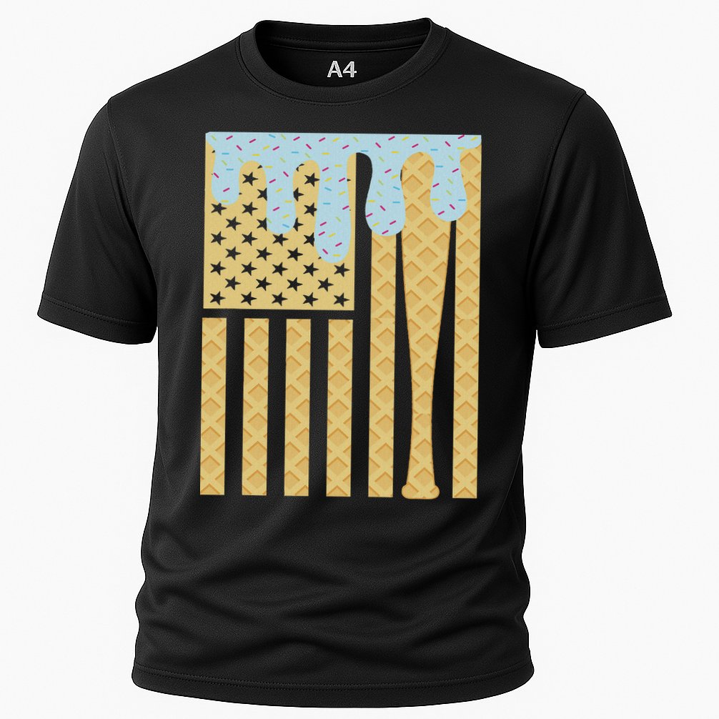 Baseball Drip Bat Dripping Ice Cream American Flag Cooling Performance Crew T-Shirt