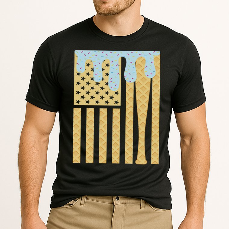 Baseball Drip Bat Dripping Ice Cream American Flag Cooling Performance Crew T-Shirt