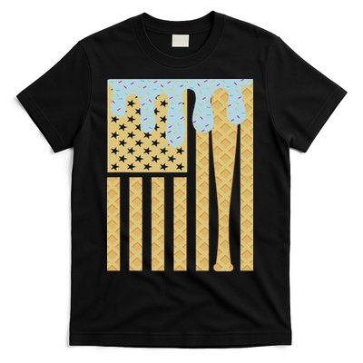 Baseball Drip Bat Dripping Ice Cream American Flag T-Shirt