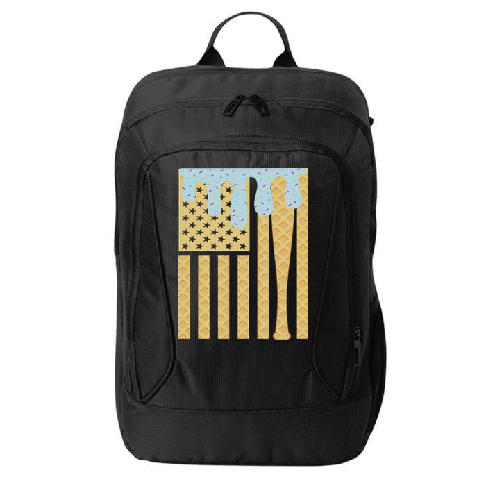 Baseball Drip Bat Dripping Ice Cream American Flag City Backpack