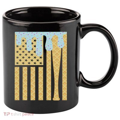Baseball Drip Bat Dripping Ice Cream American Flag 11oz C Handle Ceramic Mug