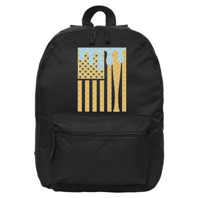 Baseball Drip Bat Dripping Ice Cream American Flag 16 in Basic Backpack