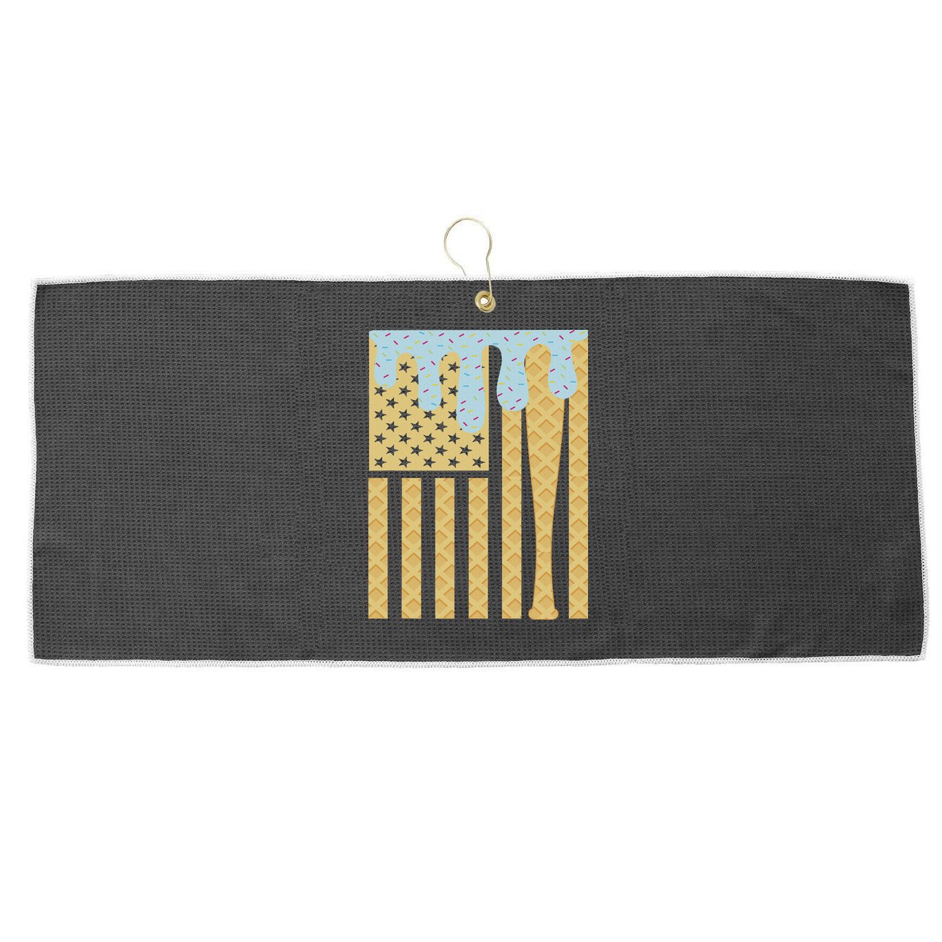 Baseball Drip Bat Dripping Ice Cream American Flag Large Microfiber Waffle Golf Towel