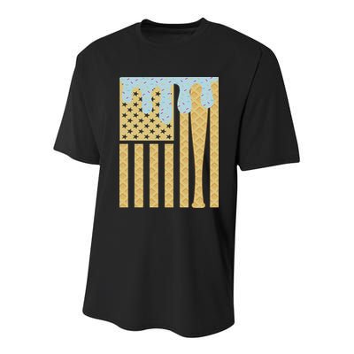 Baseball Drip Bat Dripping Ice Cream American Flag Youth Performance Sprint T-Shirt