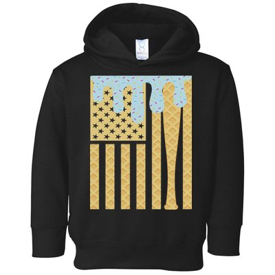 Baseball Drip Bat Dripping Ice Cream American Flag Toddler Hoodie