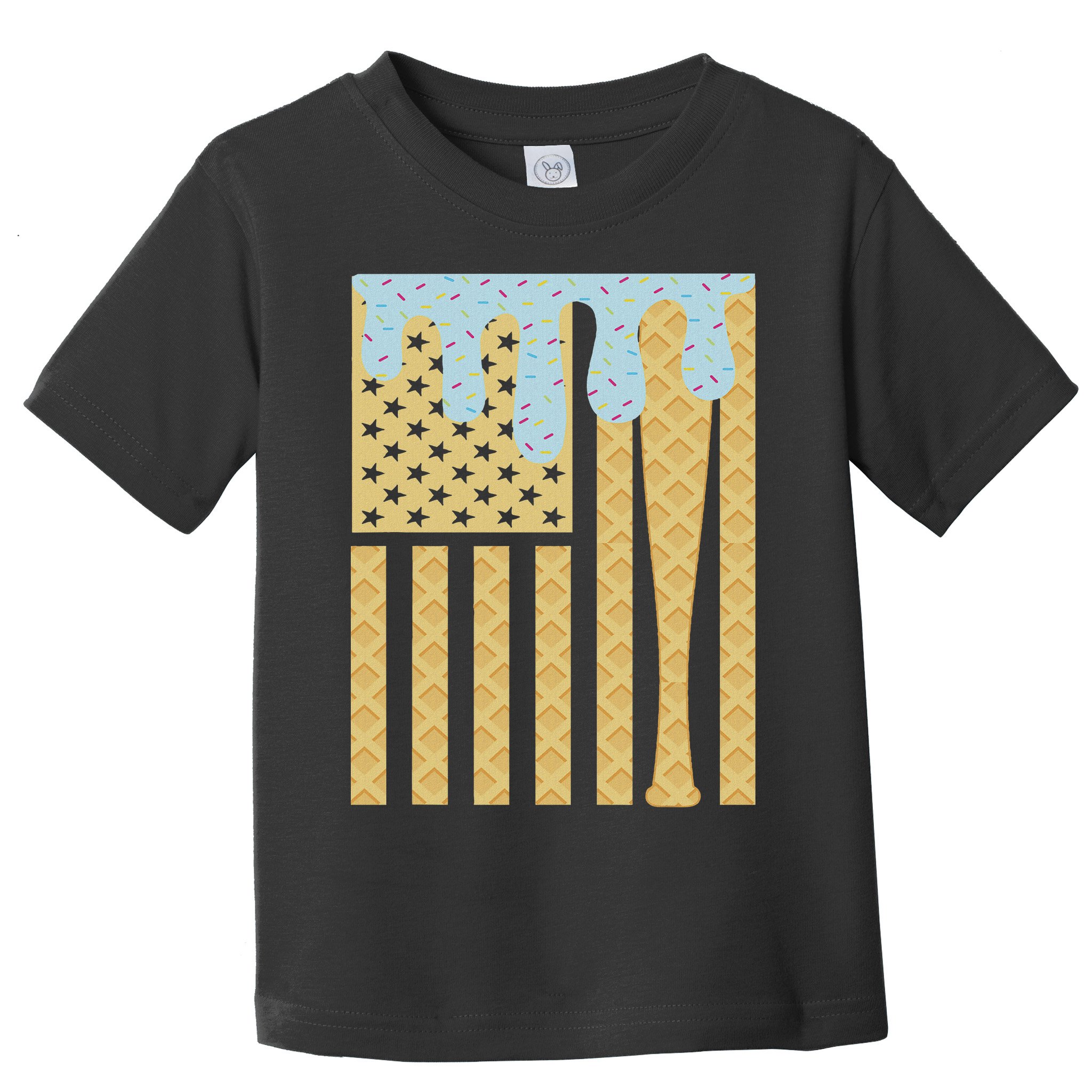 Baseball Drip Bat Dripping Ice Cream American Flag Toddler T-Shirt