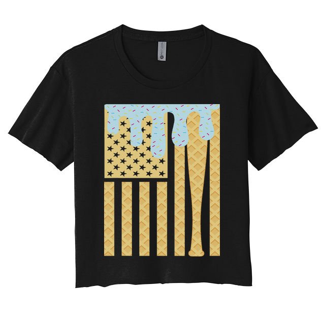 Baseball Drip Bat Dripping Ice Cream American Flag Crop Top